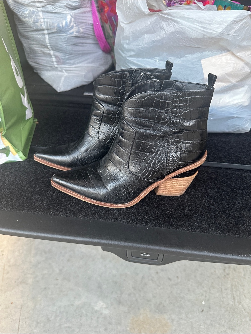 Gianni Bini Black Croc-Embossed Western Ankle Booties